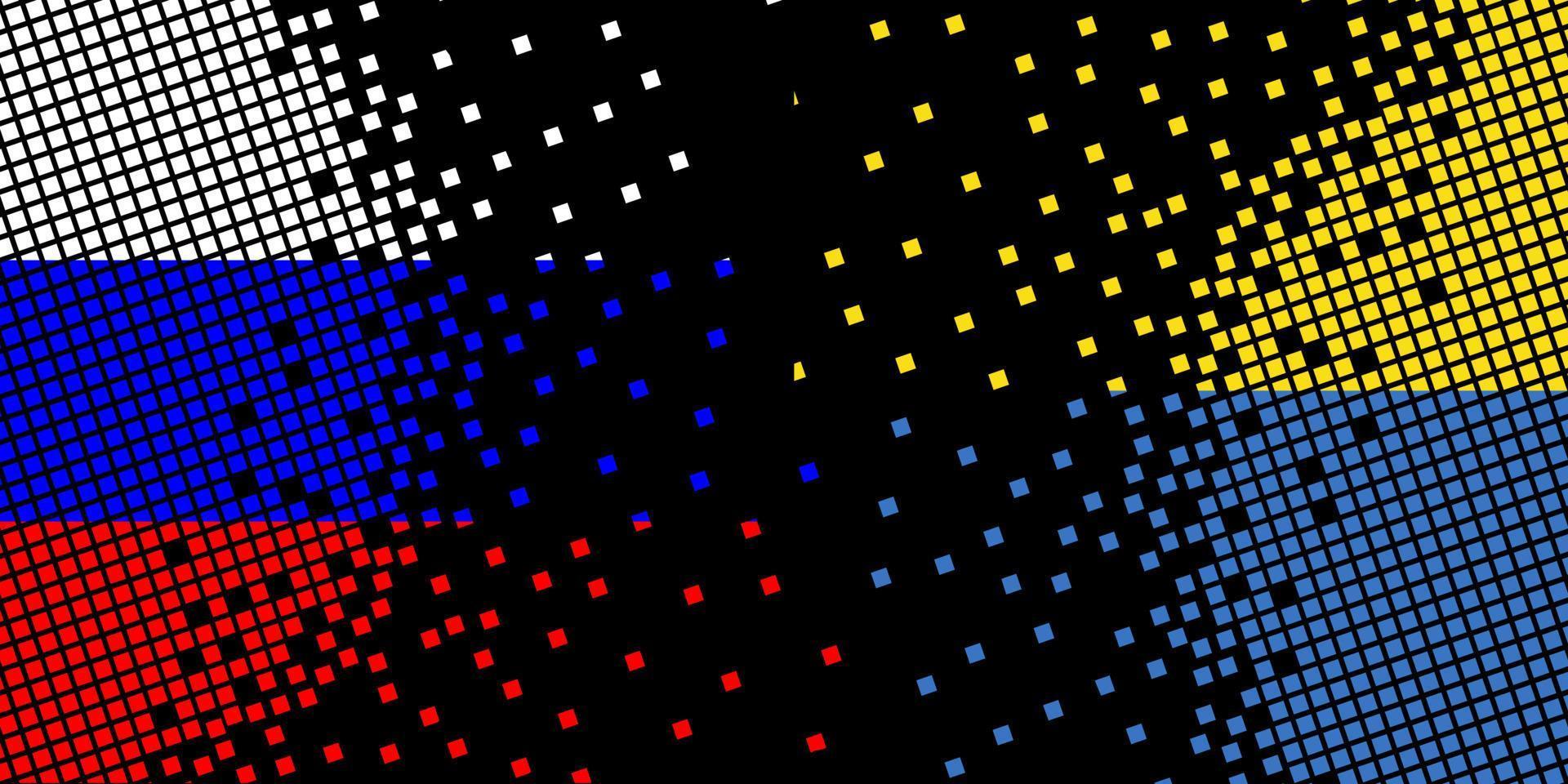 pixel art con bandera de rusia y ucrania. los puntos de píxeles crecen concentrándose dentro de la bandera. pixel art que representa la colisión y la independencia de los puntos dentro de la bandera de rusia y ucrania. vector