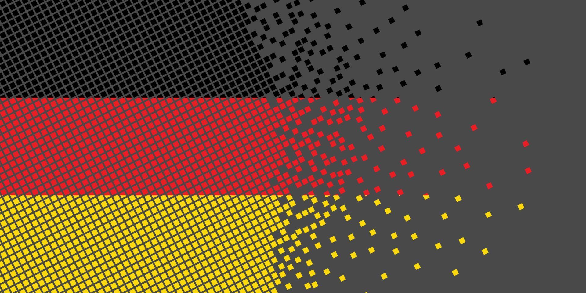 pixel art con bandera de alemania. los puntos de píxeles crecen concentrándose dentro de la bandera. los puntos dentro de la bandera de alemania son pixel art que representan la unidad y la independencia. bandera sobre fondo negro. vector