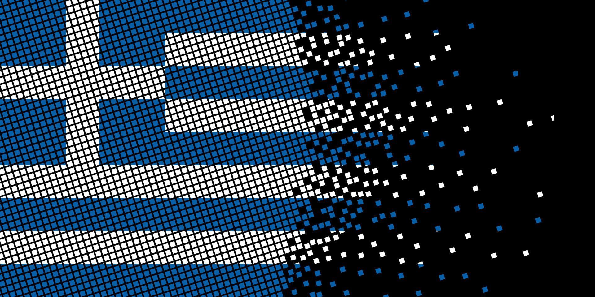 Pixel art with Greece flag. Pixel Dots grow by concentrating within the flag. The dots inside the Greece flag are pixel art representing unity and independence. Flag on black background. vector