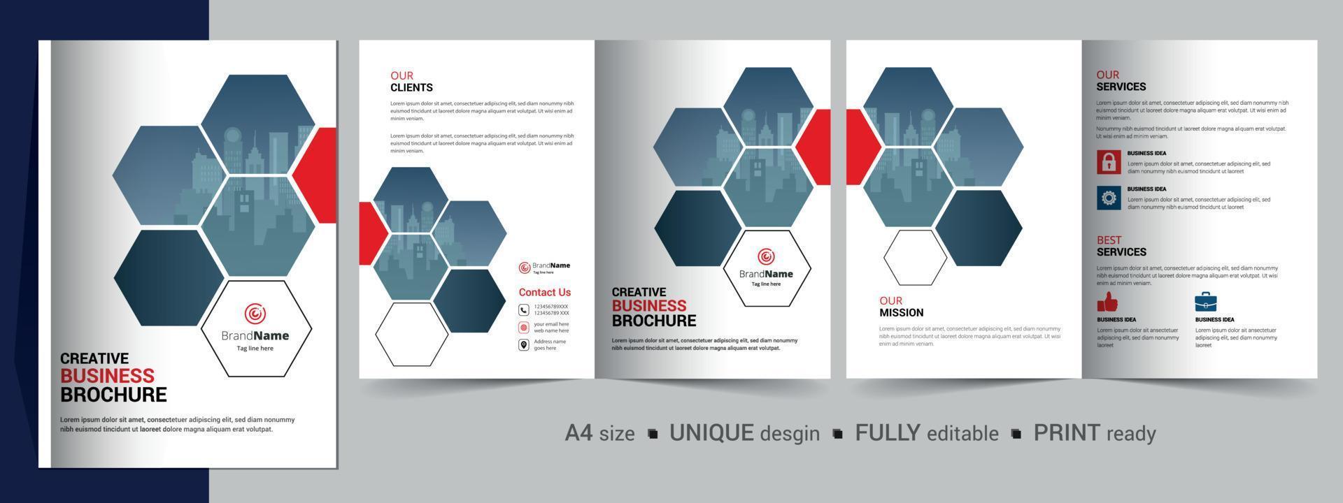 plantilla de diseño de folleto bifold para su empresa, empresa, negocio, publicidad, marketing, agencia y negocios en Internet. vector