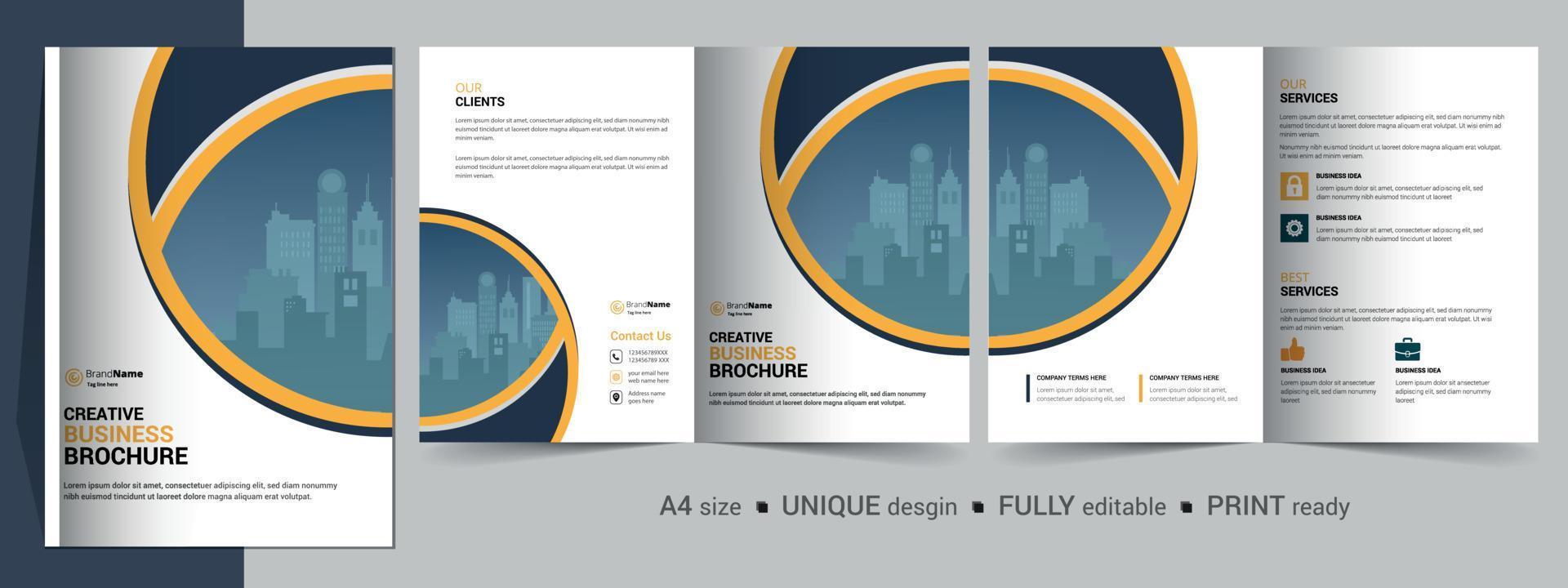 Bifold Brochure Design Template for Your Company, Corporate, Business, Advertising, Marketing, Agency, and Internet Business. vector