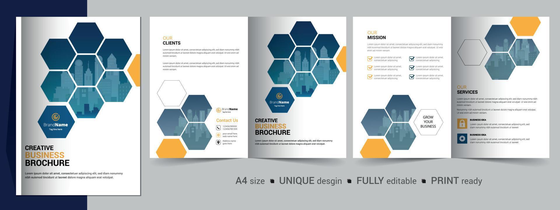 plantilla de diseño de folleto bifold para su empresa, empresa, negocio, publicidad, marketing, agencia y negocios en Internet. vector