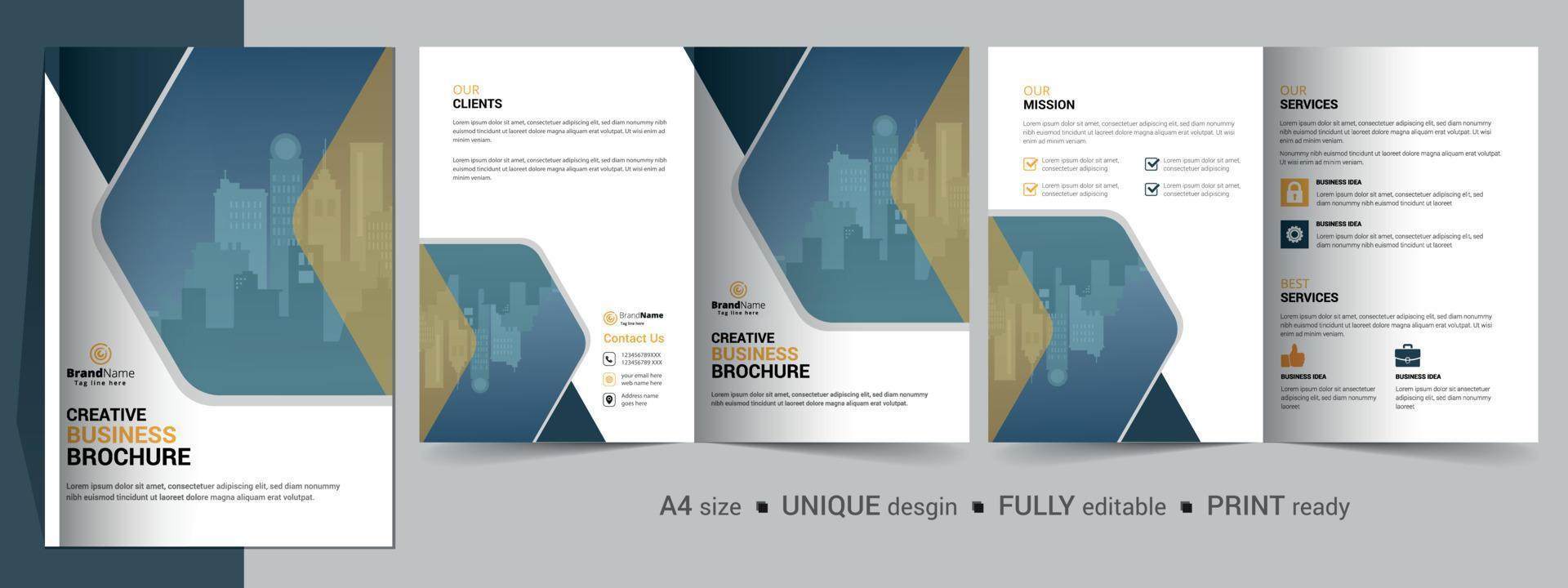 Bifold Brochure Design Template for Your Company, Corporate, Business, Advertising, Marketing, Agency, and Internet Business. vector