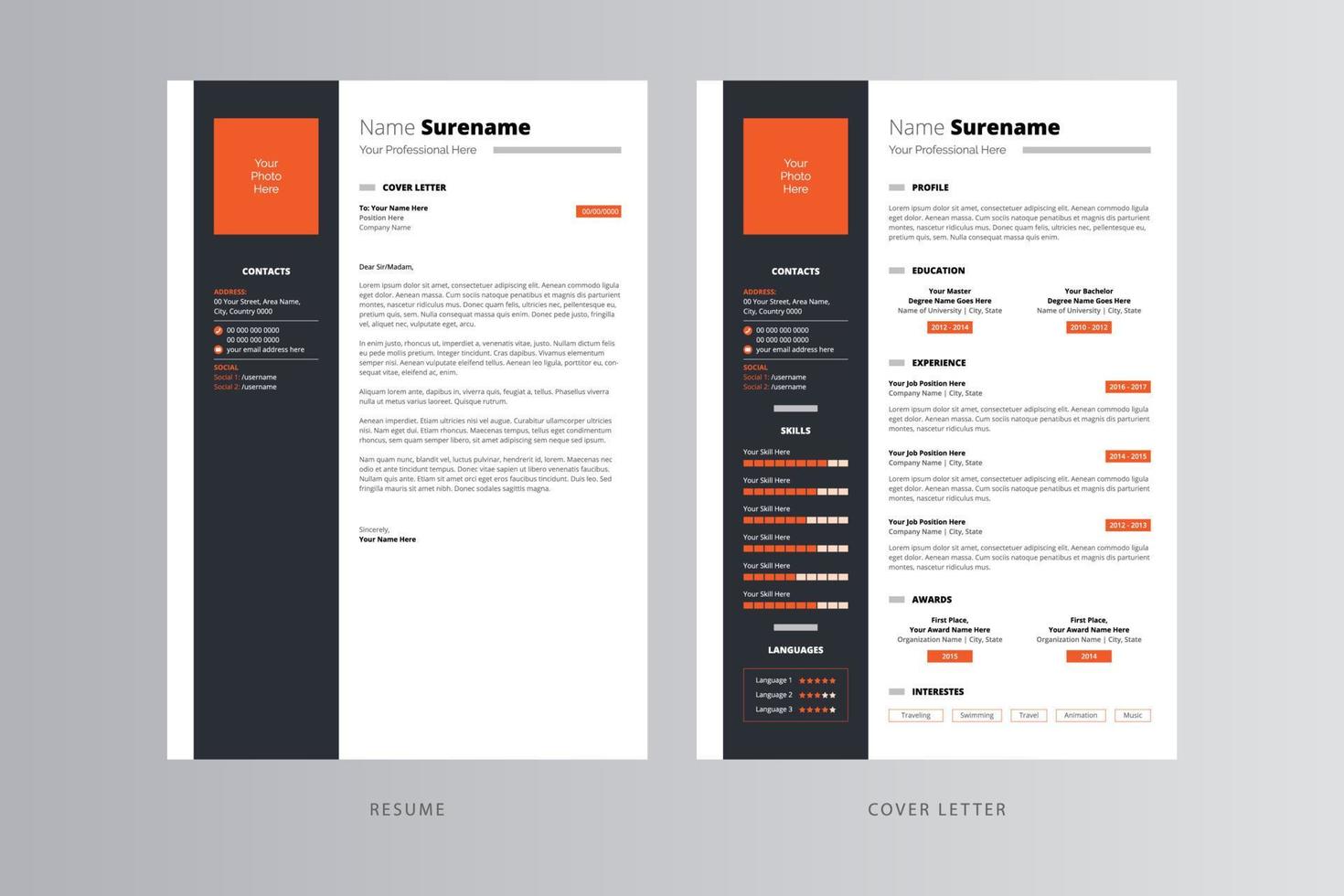 Professional Resume and Cover Letter Template. Free Vector