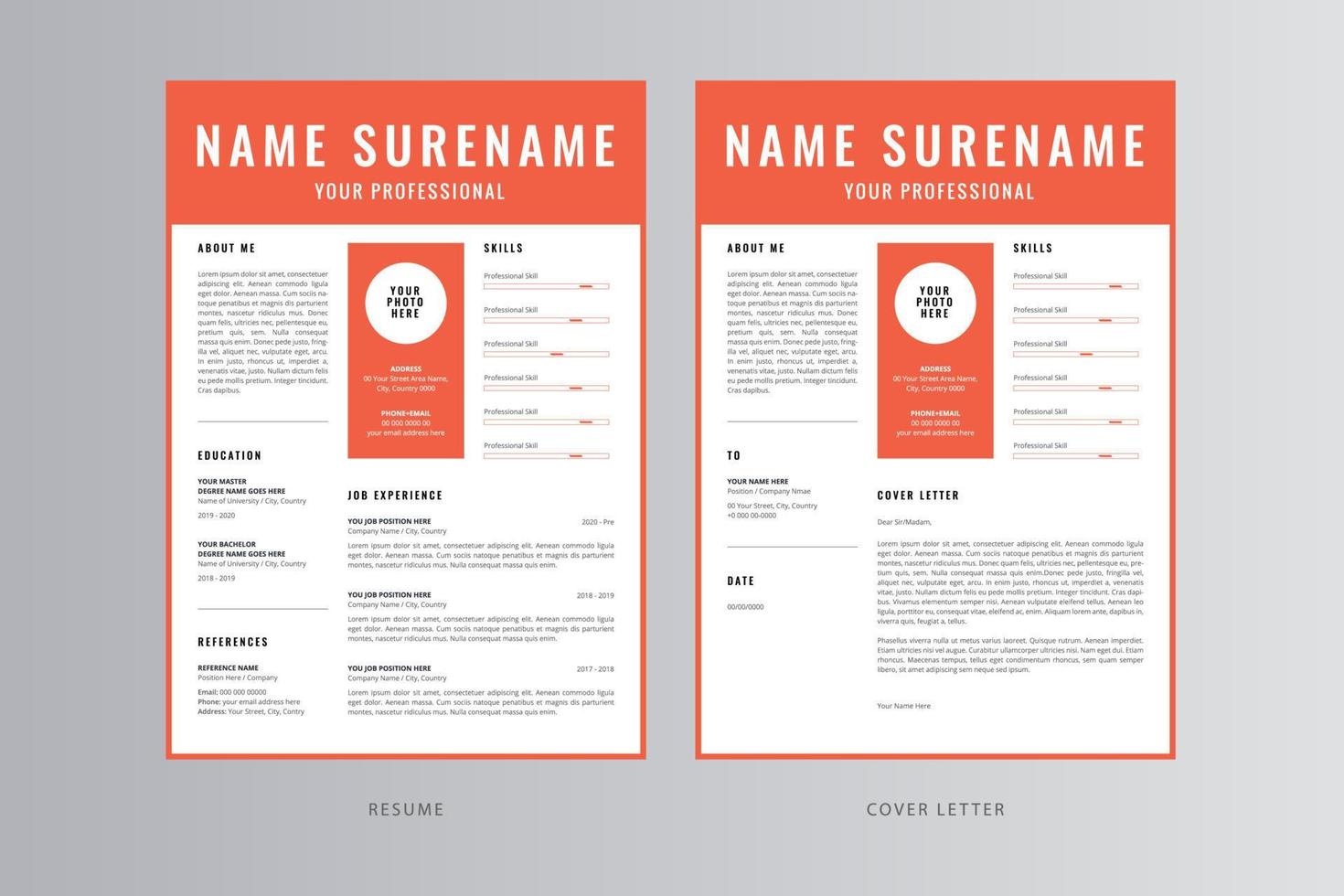 Professional Resume and Cover Letter Template. Pro Vector