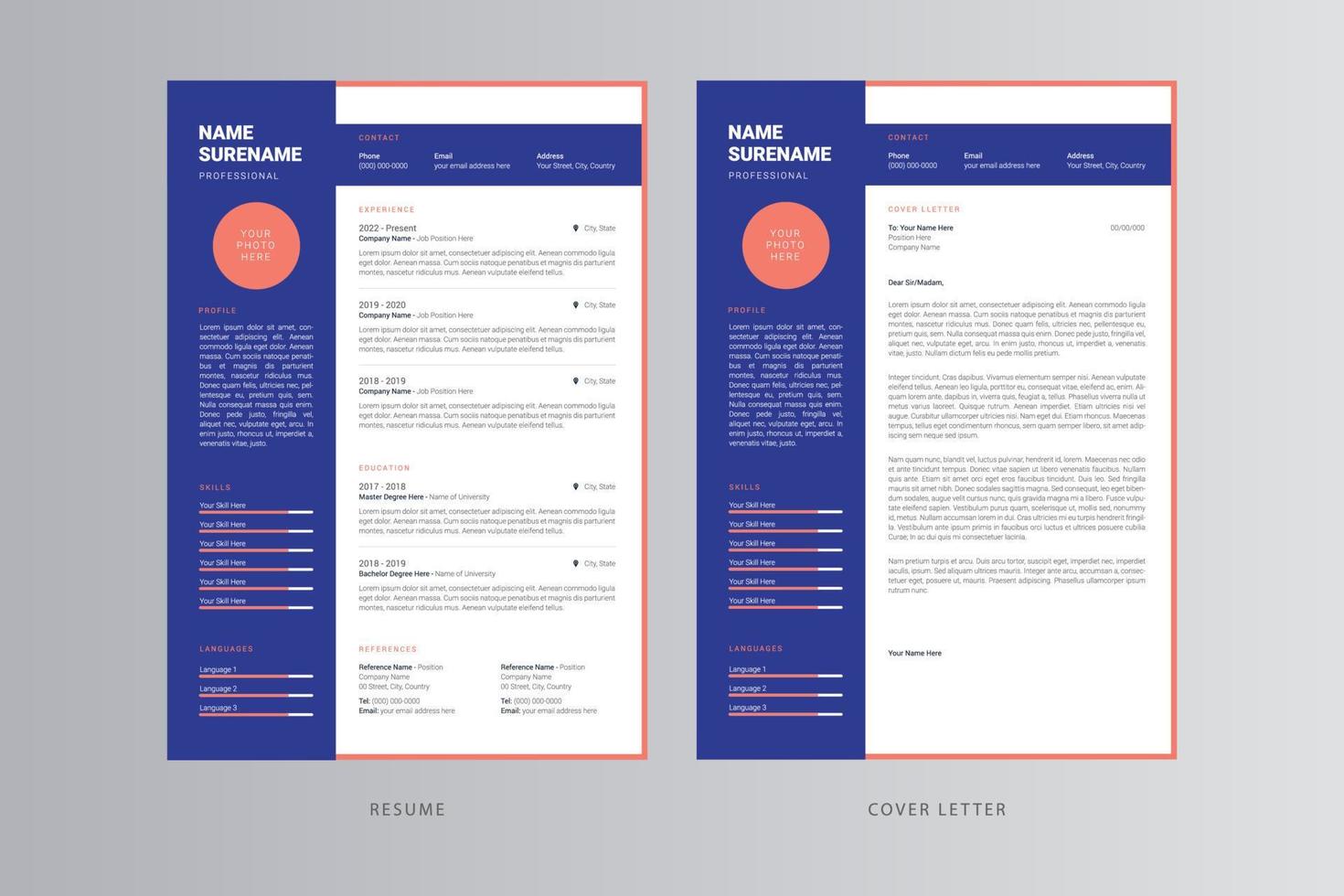 Professional Resume and Cover Letter Template. Free Vector