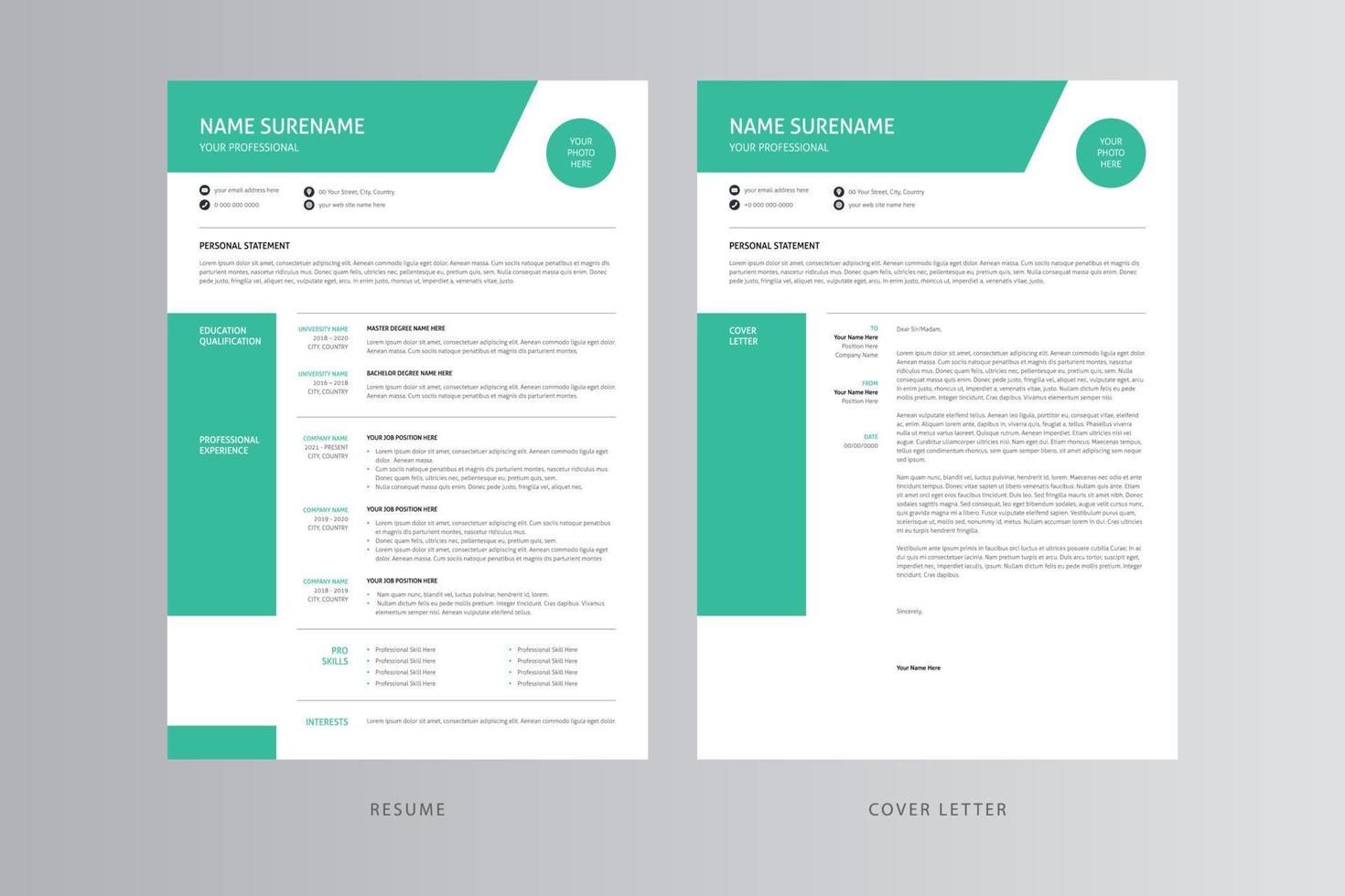 Professional Resume and Cover Letter Template. Pro Vector