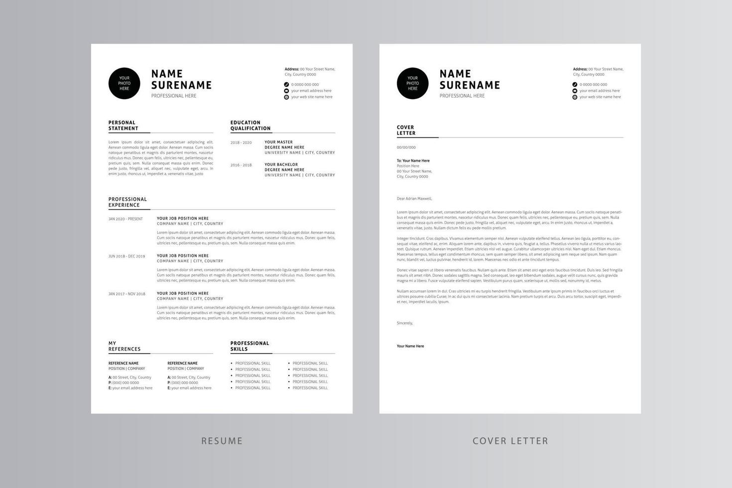 Professional Resume and Cover Letter Template. Pro Vector