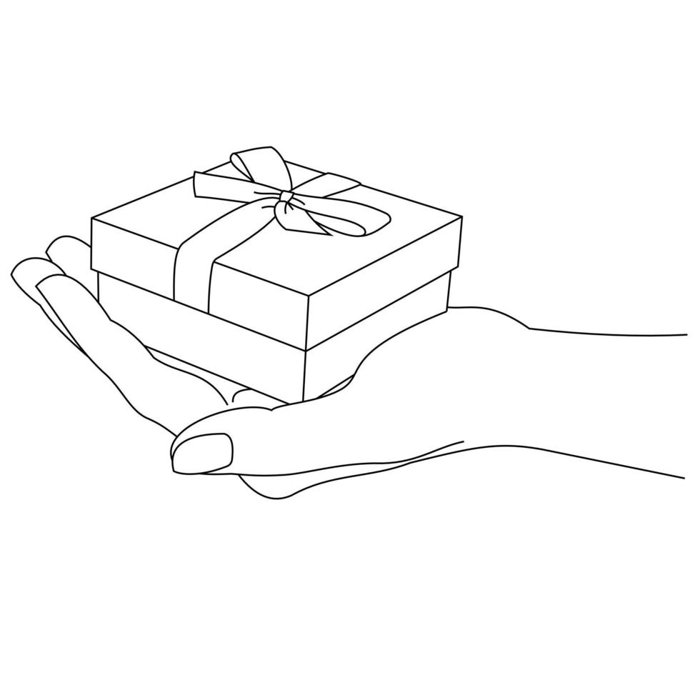 Illustration of a hands pretending to give a gift box. Holiday Gifts, Christmas, New Year, Celebration, Valentine's Day and Birthday editions isolated on white background. Surprise or special gift vector
