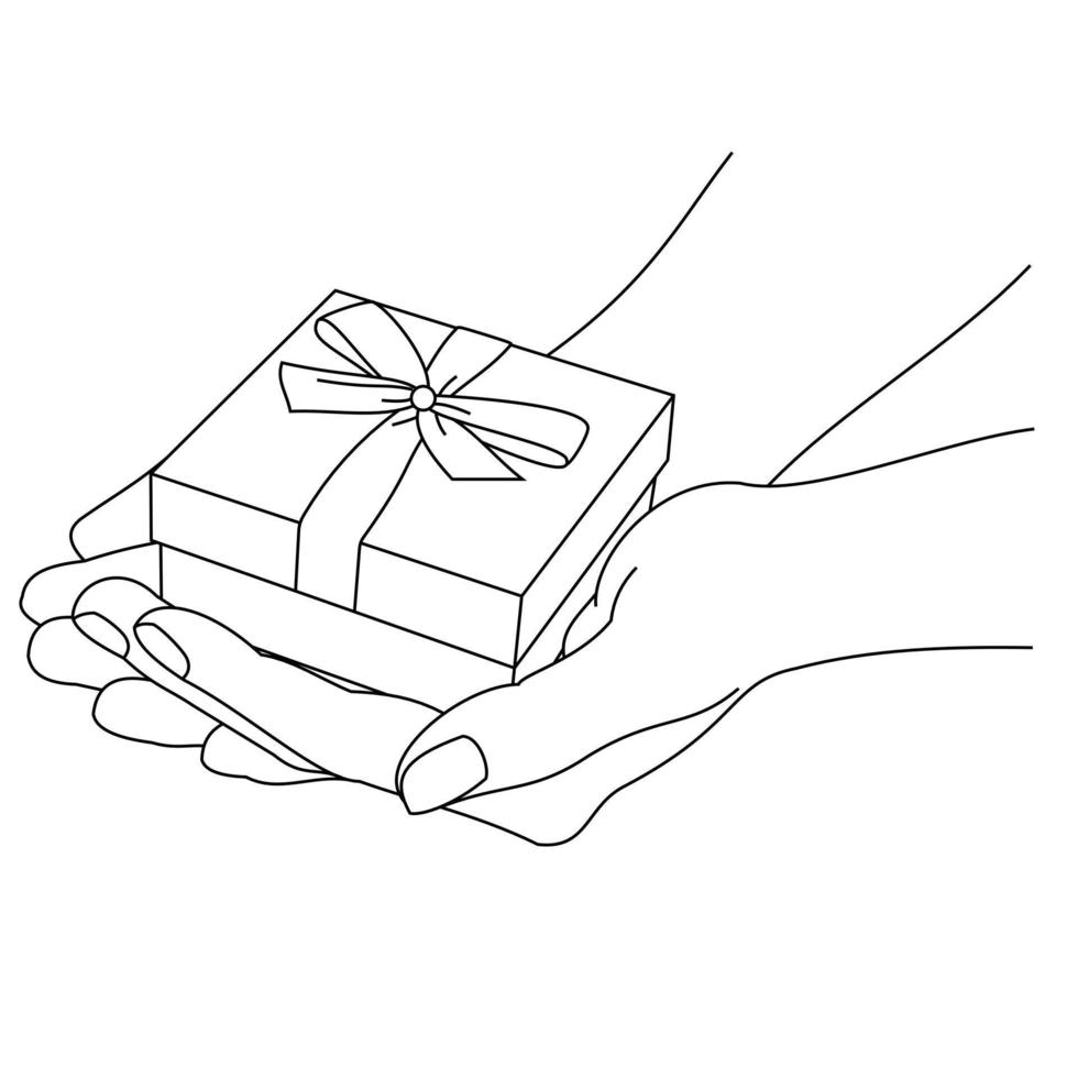 Illustration of a hands pretending to give a gift box. Holiday Gifts, Christmas, New Year, Celebration, Valentine's Day and Birthday editions isolated on white background. Surprise or special gift vector