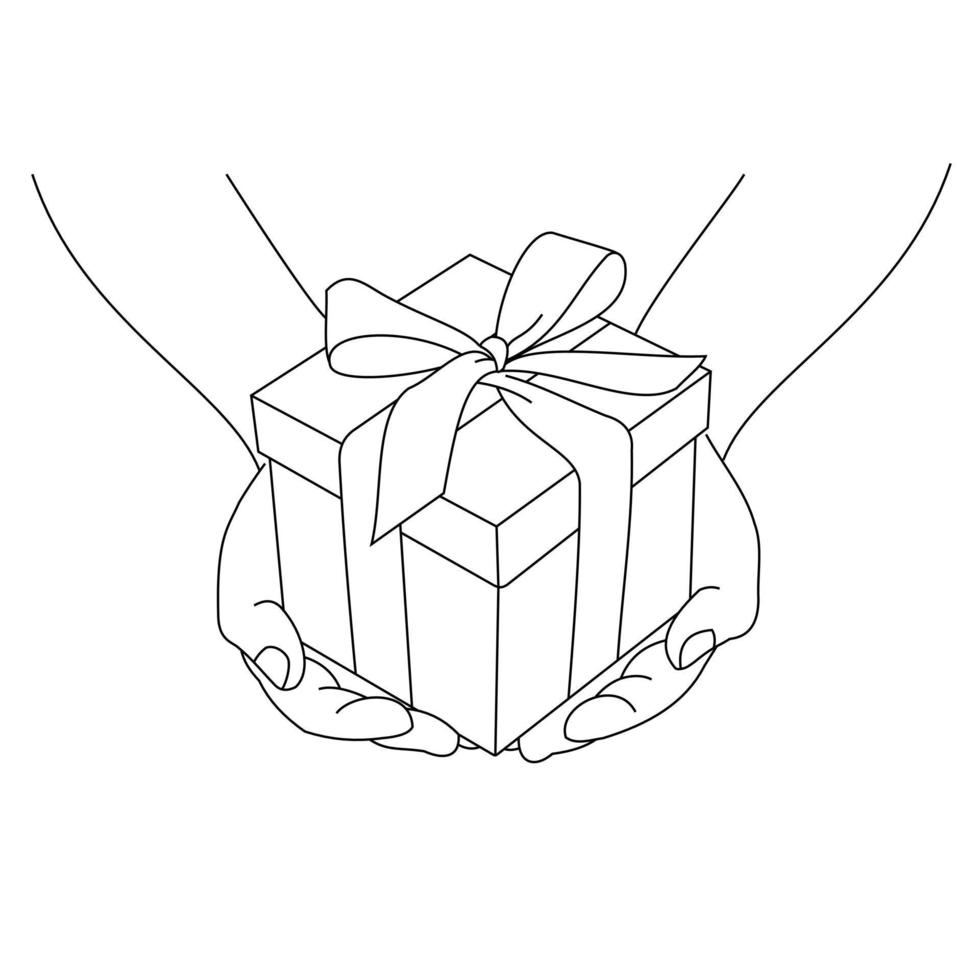 ilustración de manos que pretenden dar una caja de regalo. regalos navideños, navidad, año nuevo, celebración, día de san valentín y ediciones de cumpleaños aisladas en fondo blanco. regalo sorpresa o especial vector