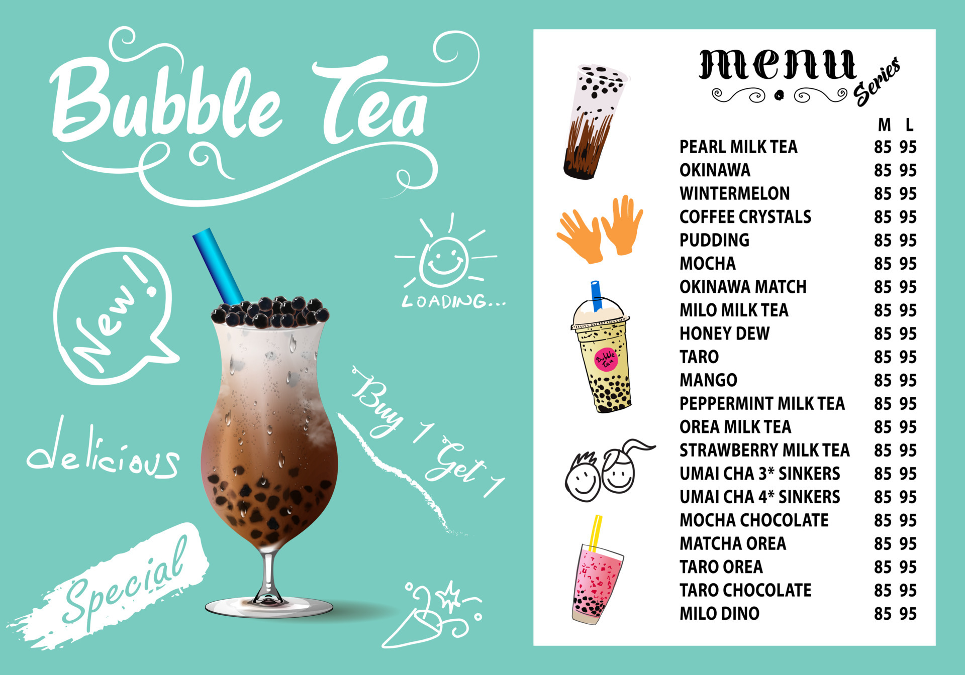 Bubble milk tea, Pearl milk tea , Different sorts of Boba. Yummy drinks.  6152537 Vector Art at Vecteezy