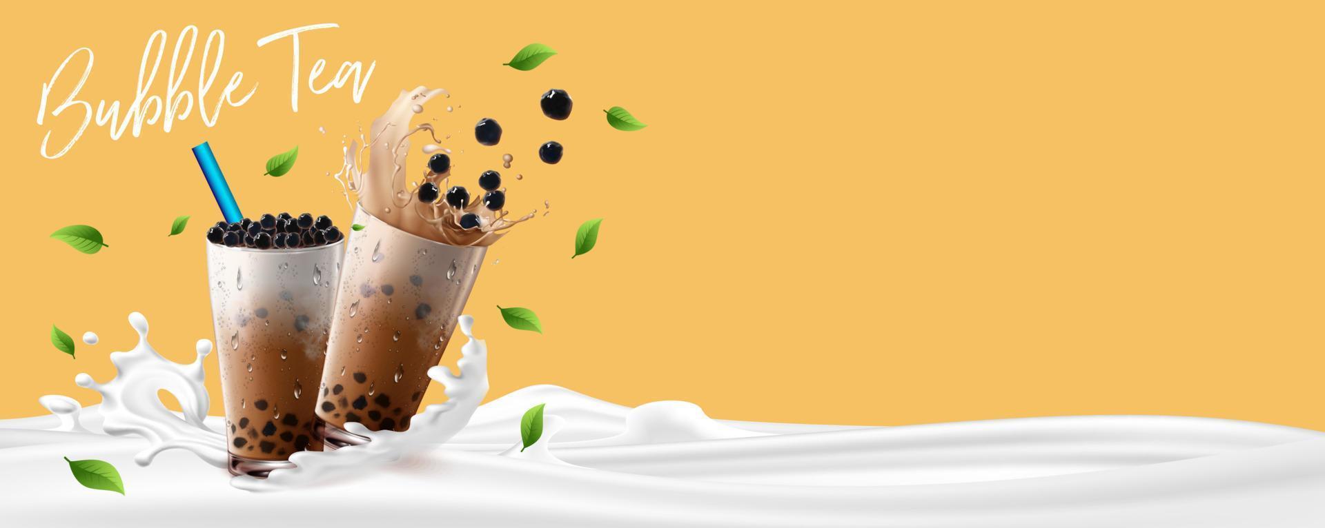 té con leche de burbujas, té con leche de perlas, diferentes tipos de boba. deliciosas bebidas. vector