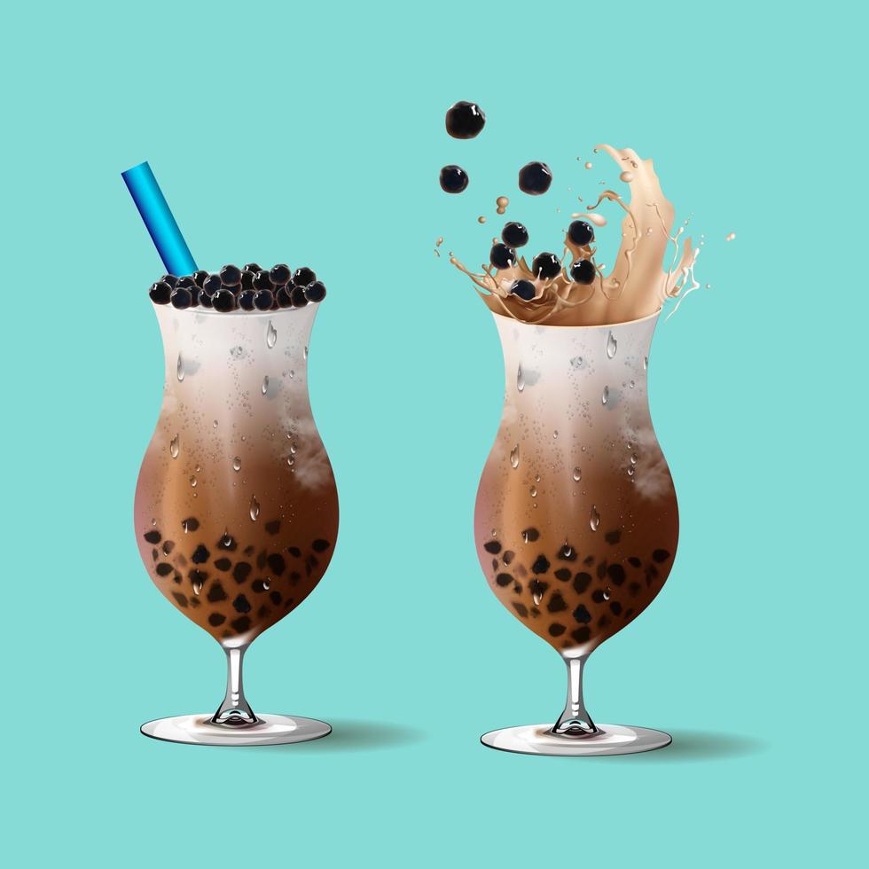 Bubble milk tea, Pearl milk tea , Different sorts of Boba. Yummy drinks. vector
