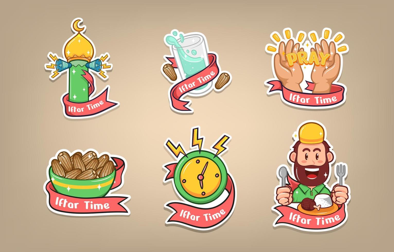 Ramadhan Month Iftar Sticker Set vector