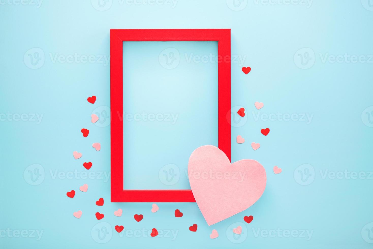 Happy Valentine's Day.White frame with red hearts.Valentine day concept photo