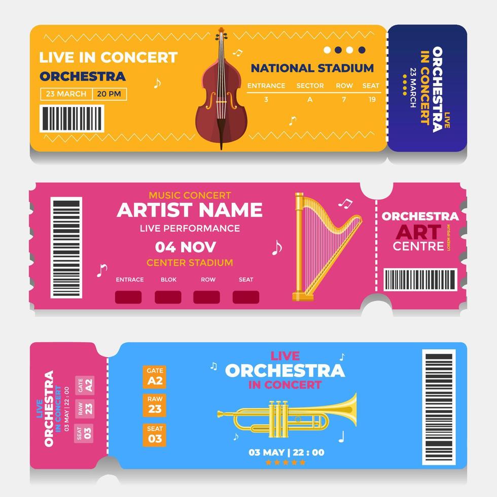 conjunto de plantillas de entradas para conciertos vector