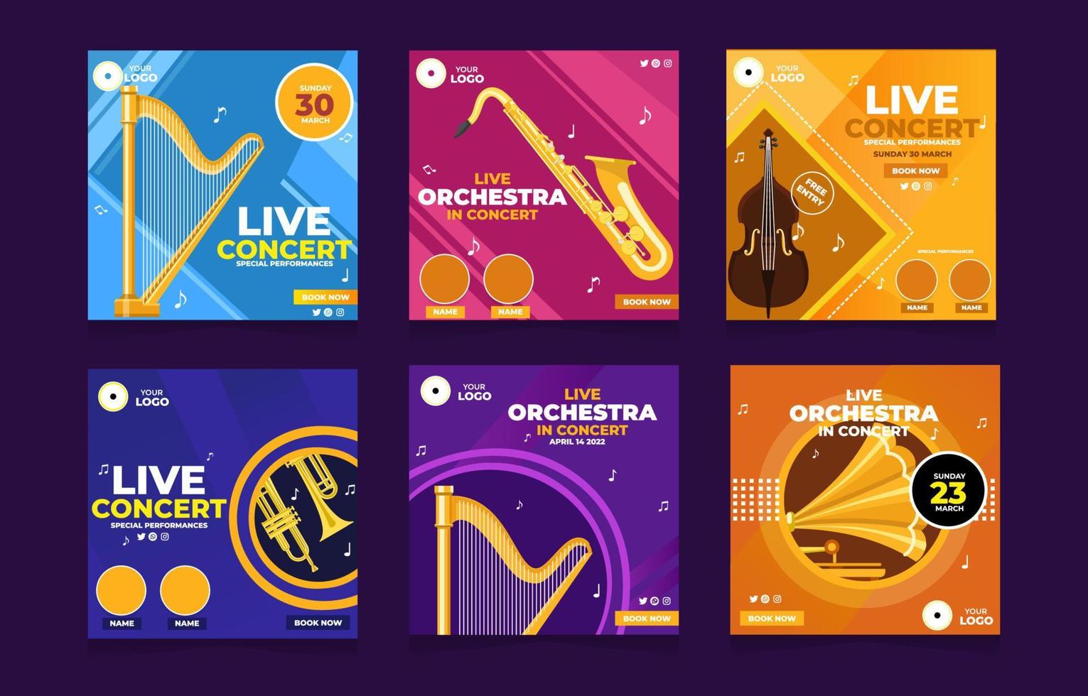 conjunto de publicaciones en redes sociales del festival de música vector