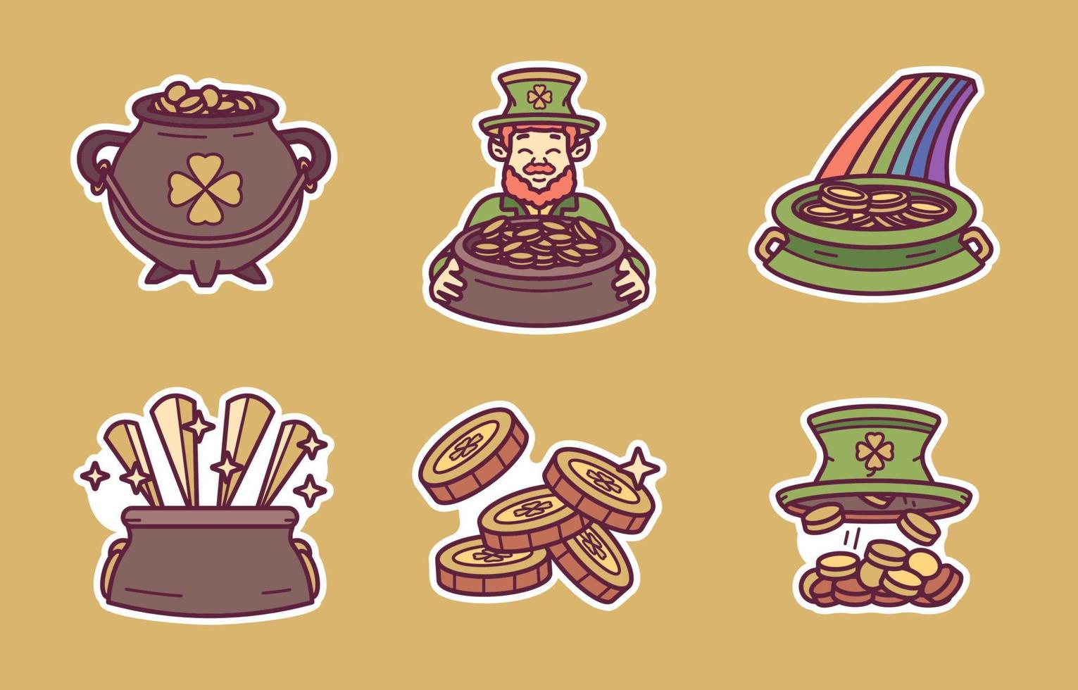 St. Patrick's Day Pot of Gold Sticker Collection vector