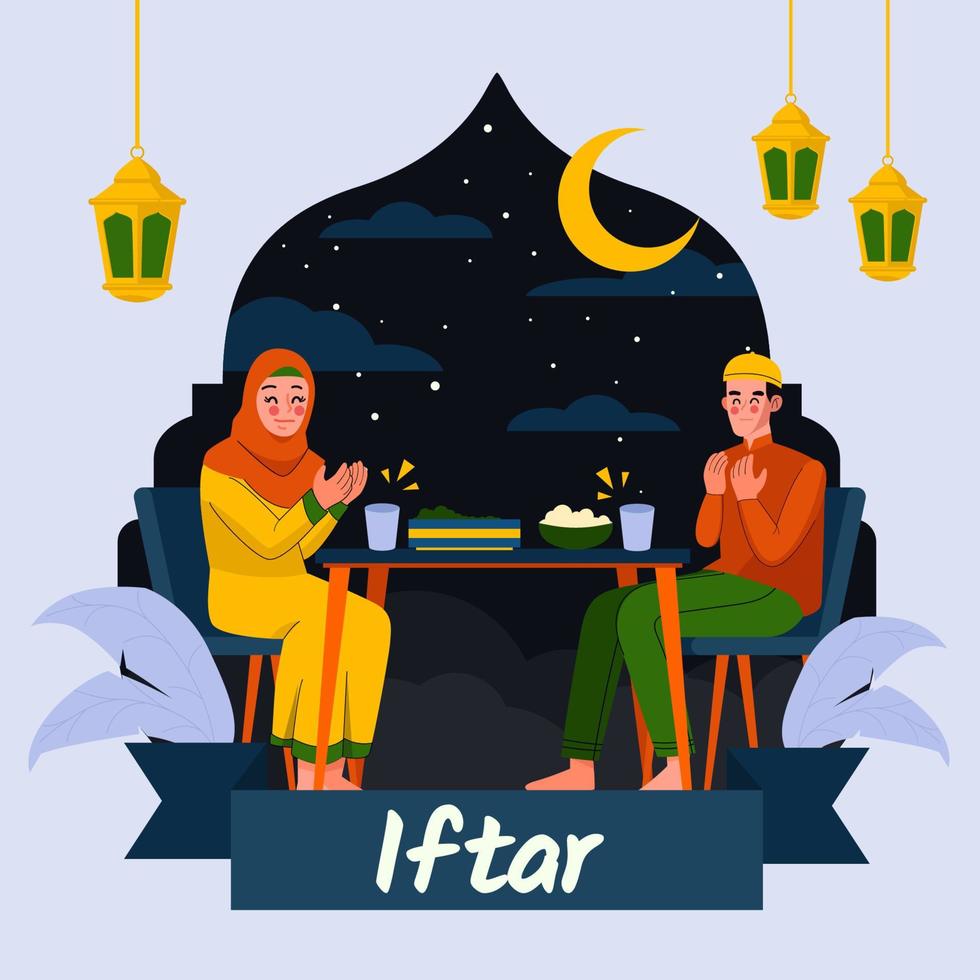 Praying Preparation for Iftar vector