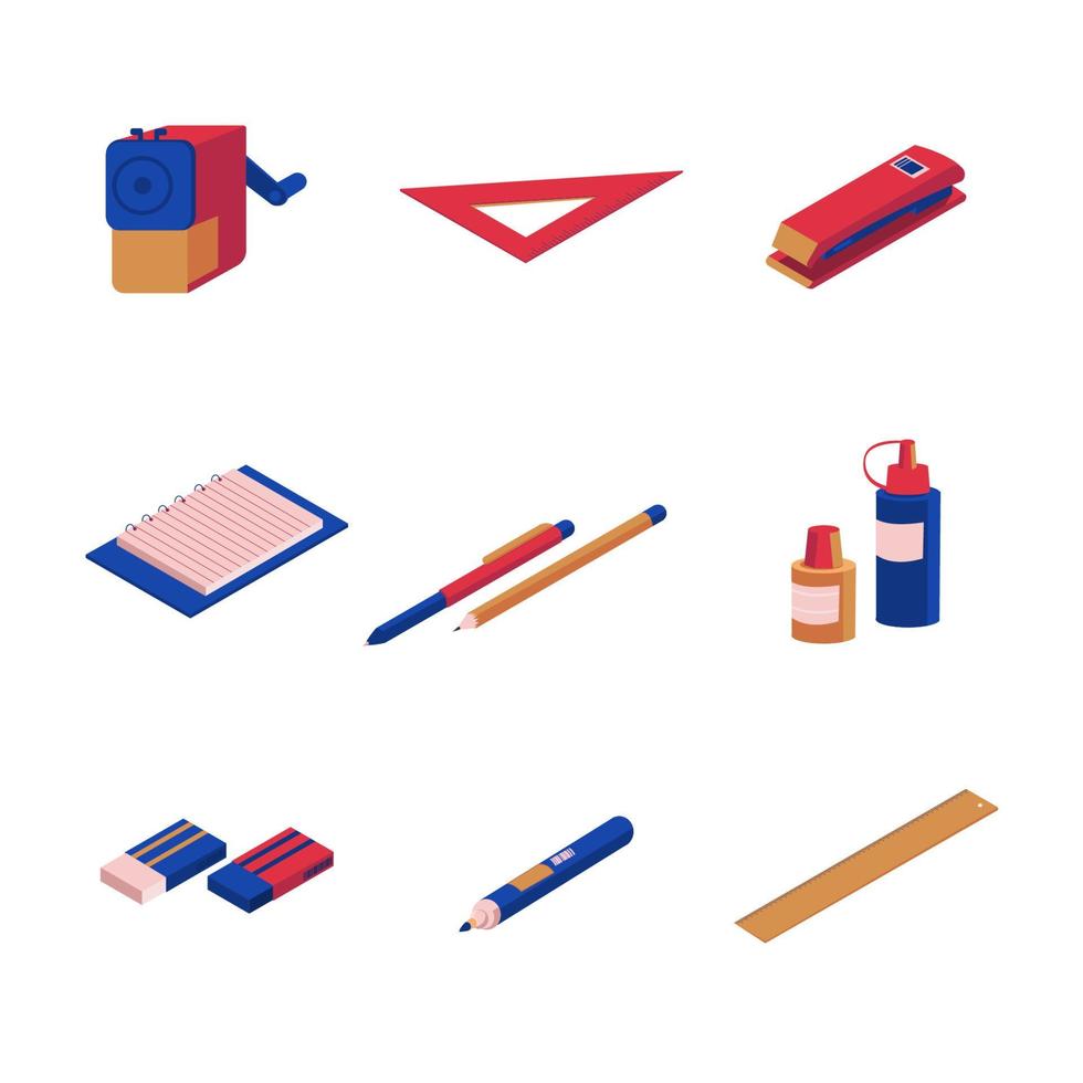 Isometric Icon School Supplies Collection vector