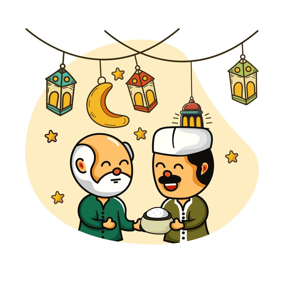 Funny illustration of giving zakat in the month of Ramadan vector