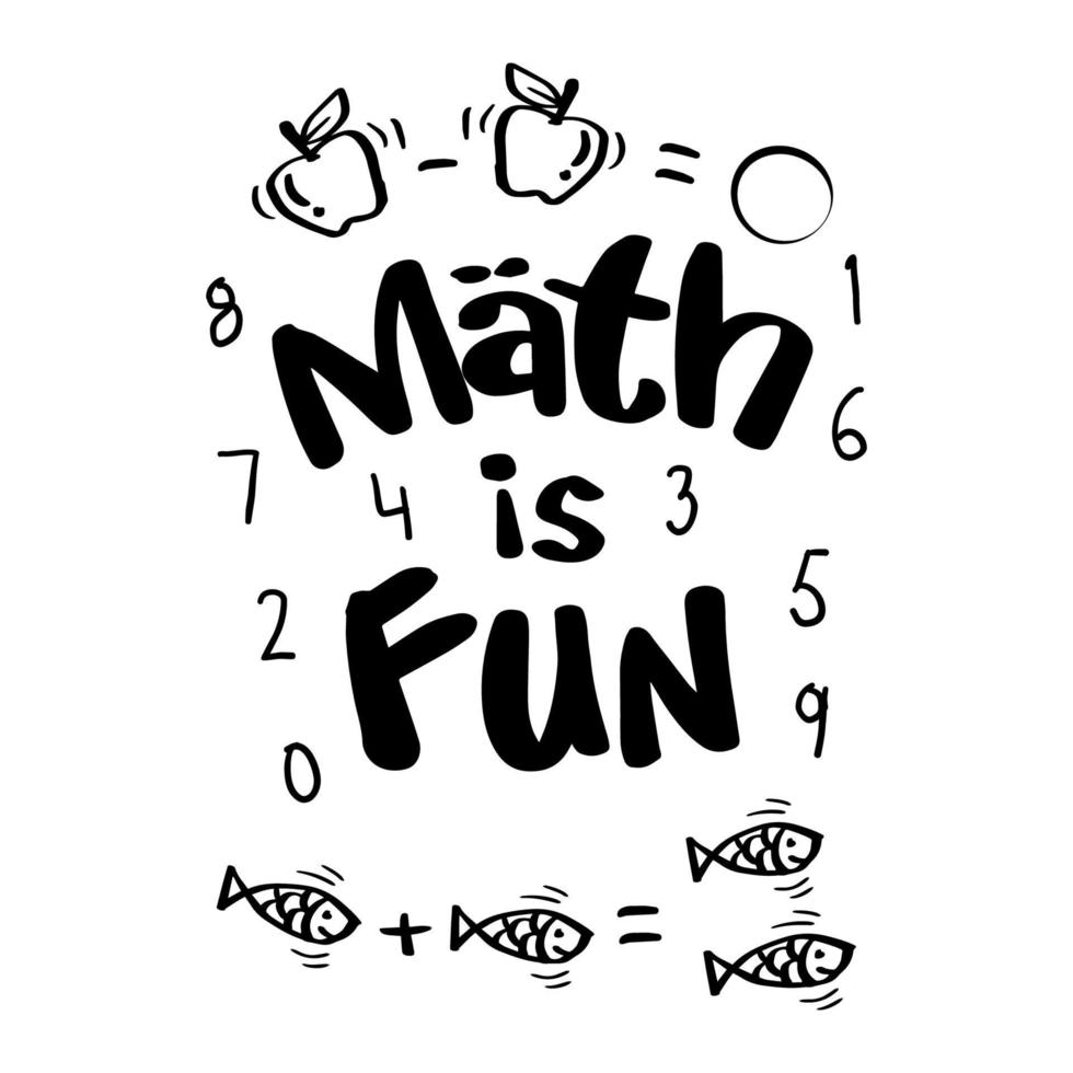 Math is fun hand lettering. Motivational quote vector