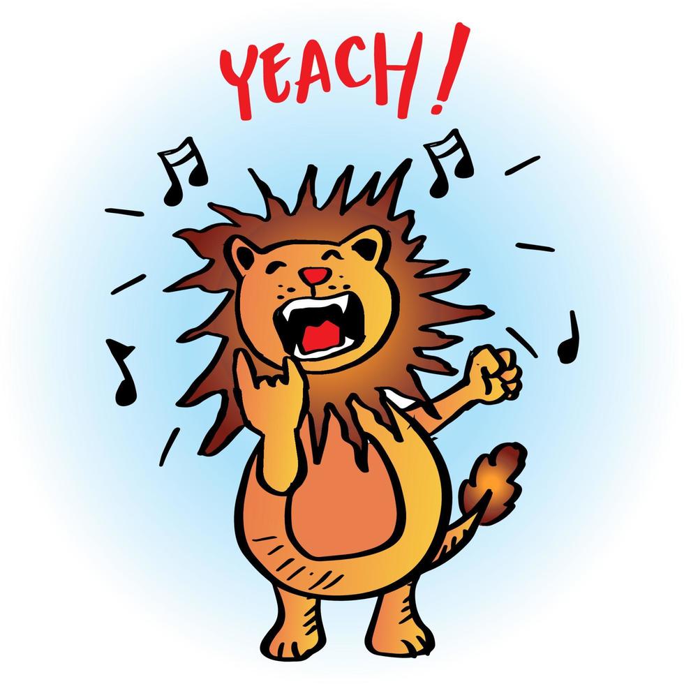 Cartoon rock star lion sings . Animal cartoon character. vector