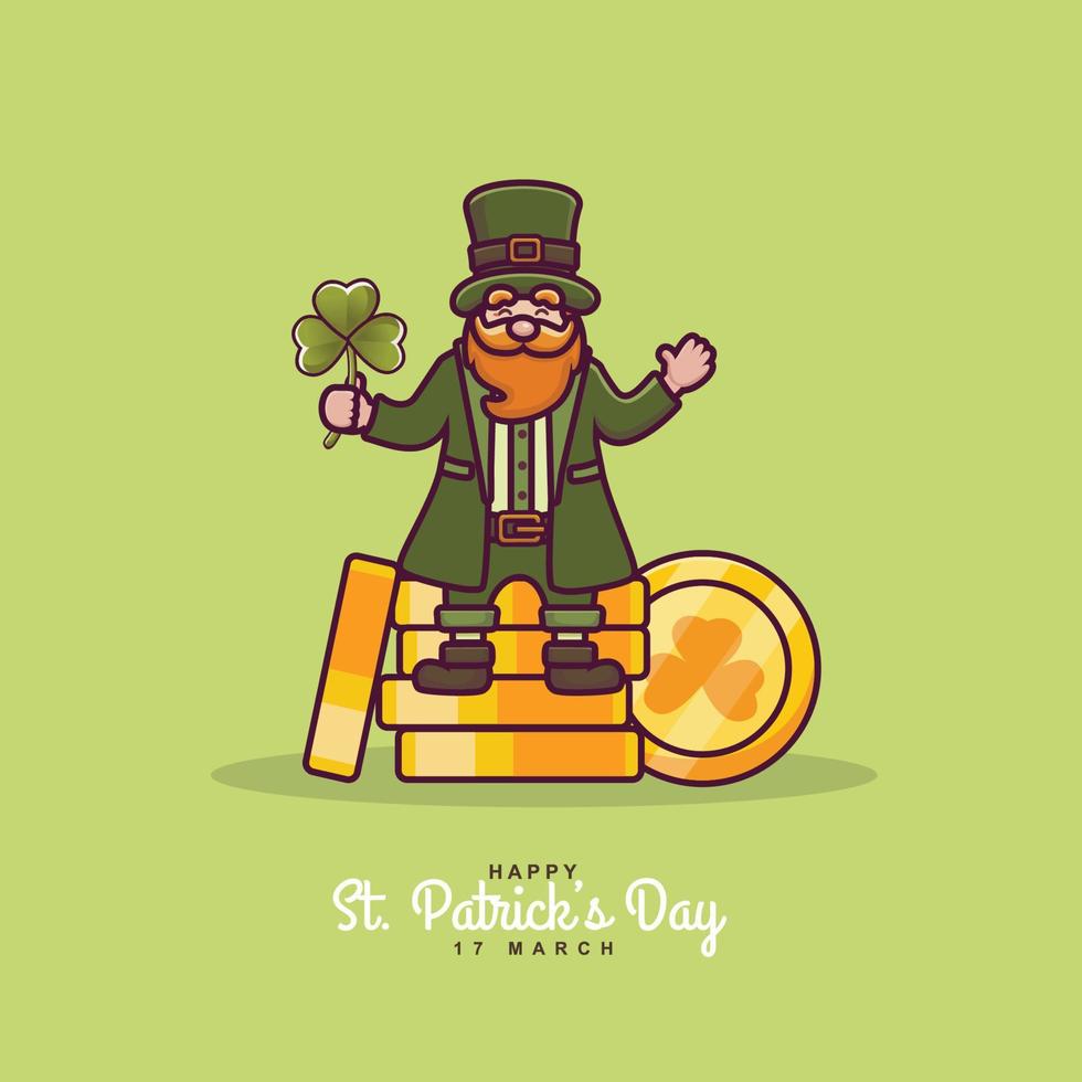 st patricks day character illustration background with clover coins vector