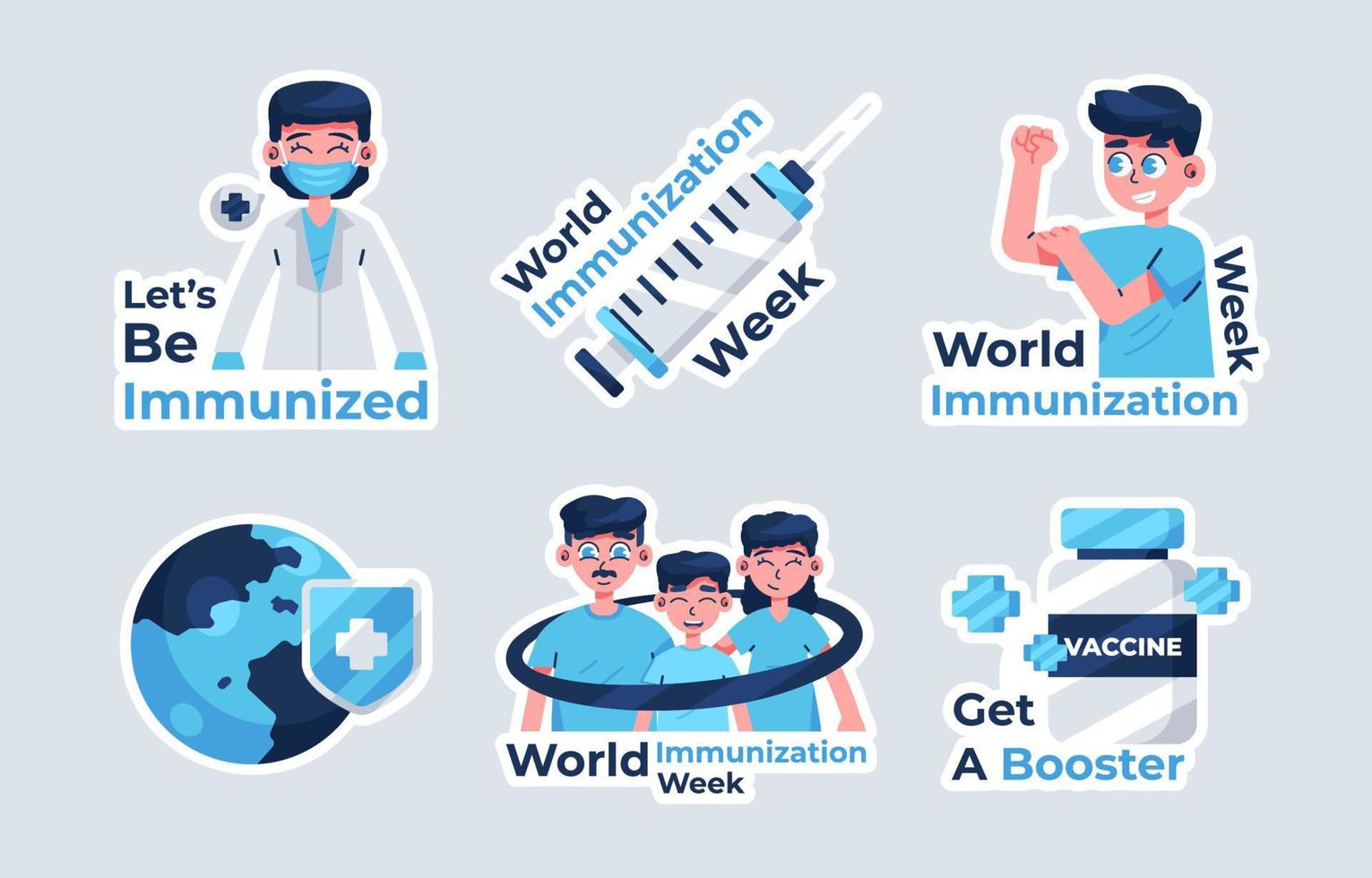 World Immunization Week Sticker Collection vector