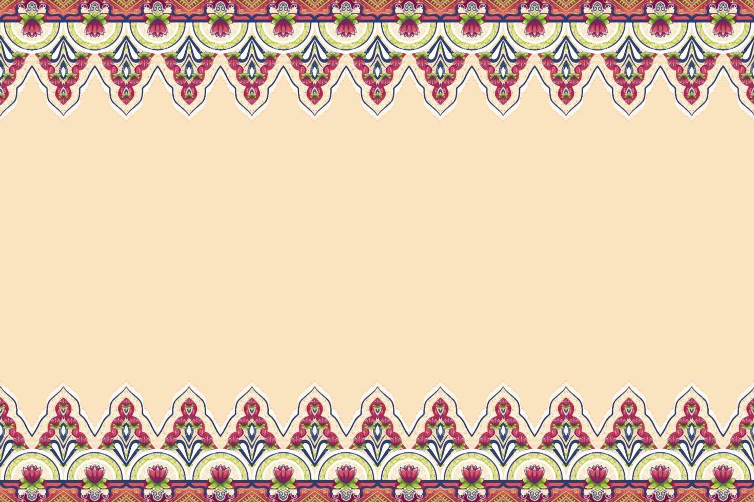 Pink Flower on Ivory Beige, Green, Navy Blue Geometric ethnic oriental pattern traditional Design for background,carpet,wallpaper,clothing,wrapping,Batik,fabric, vector illustration embroidery style