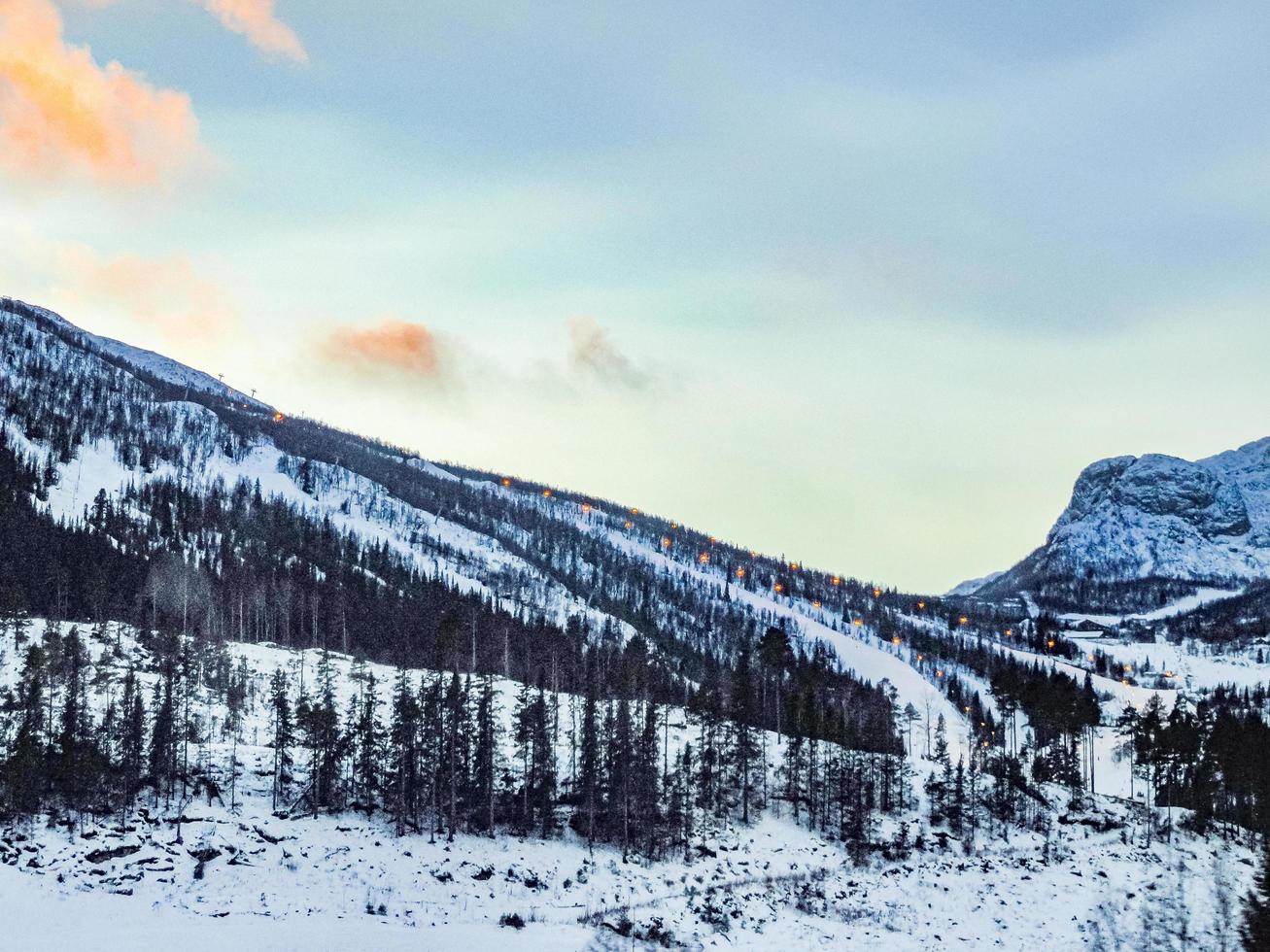 Hemsedal ski center senter in winter landscape, Viken, Norway. photo