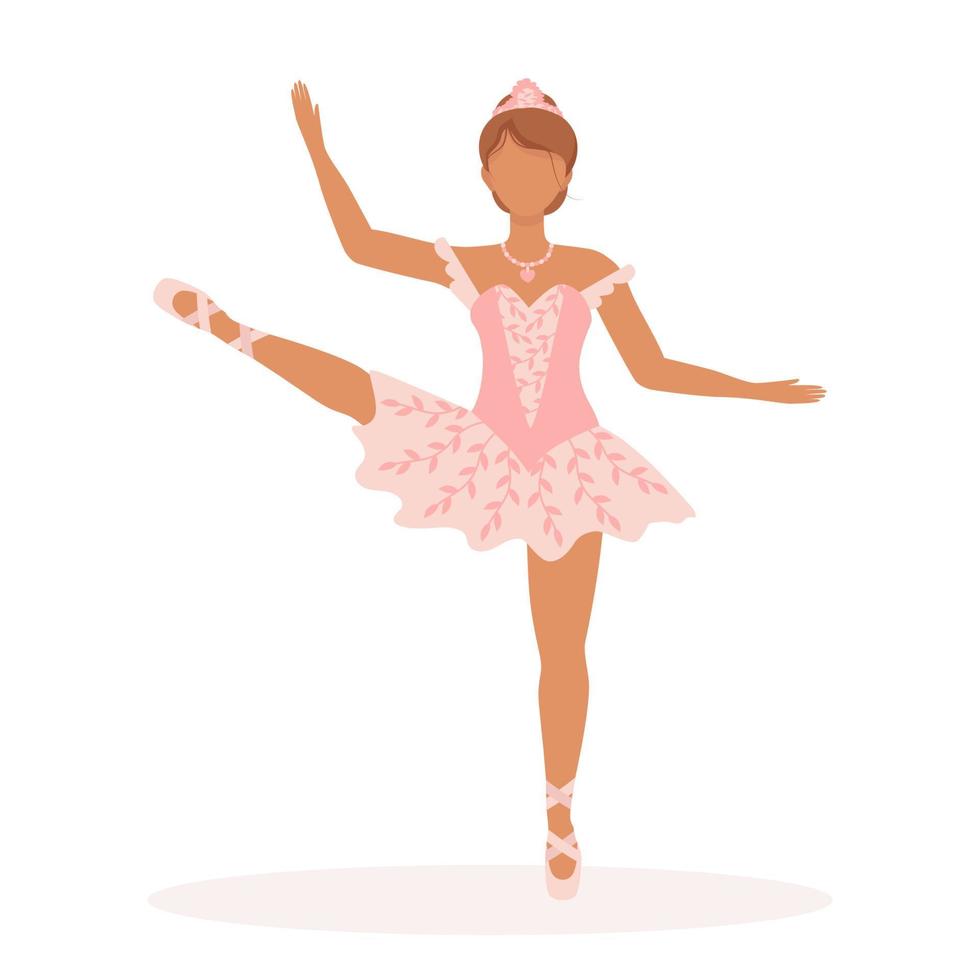 Ballerina girl dancing in a beautiful tutu dress and pointe shoes. Elegant vector illustration of a performance in pink tones for design or decor.