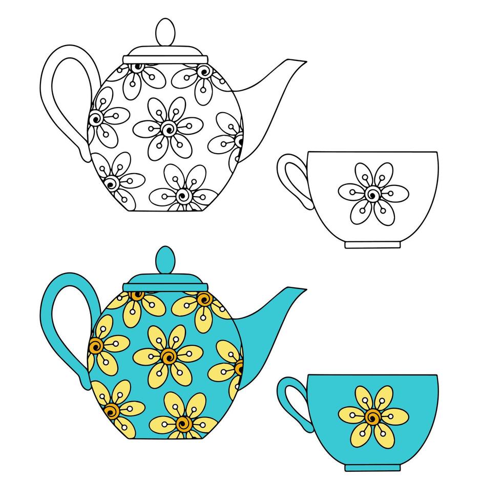 Rounded ceramic teapot and Cup vector