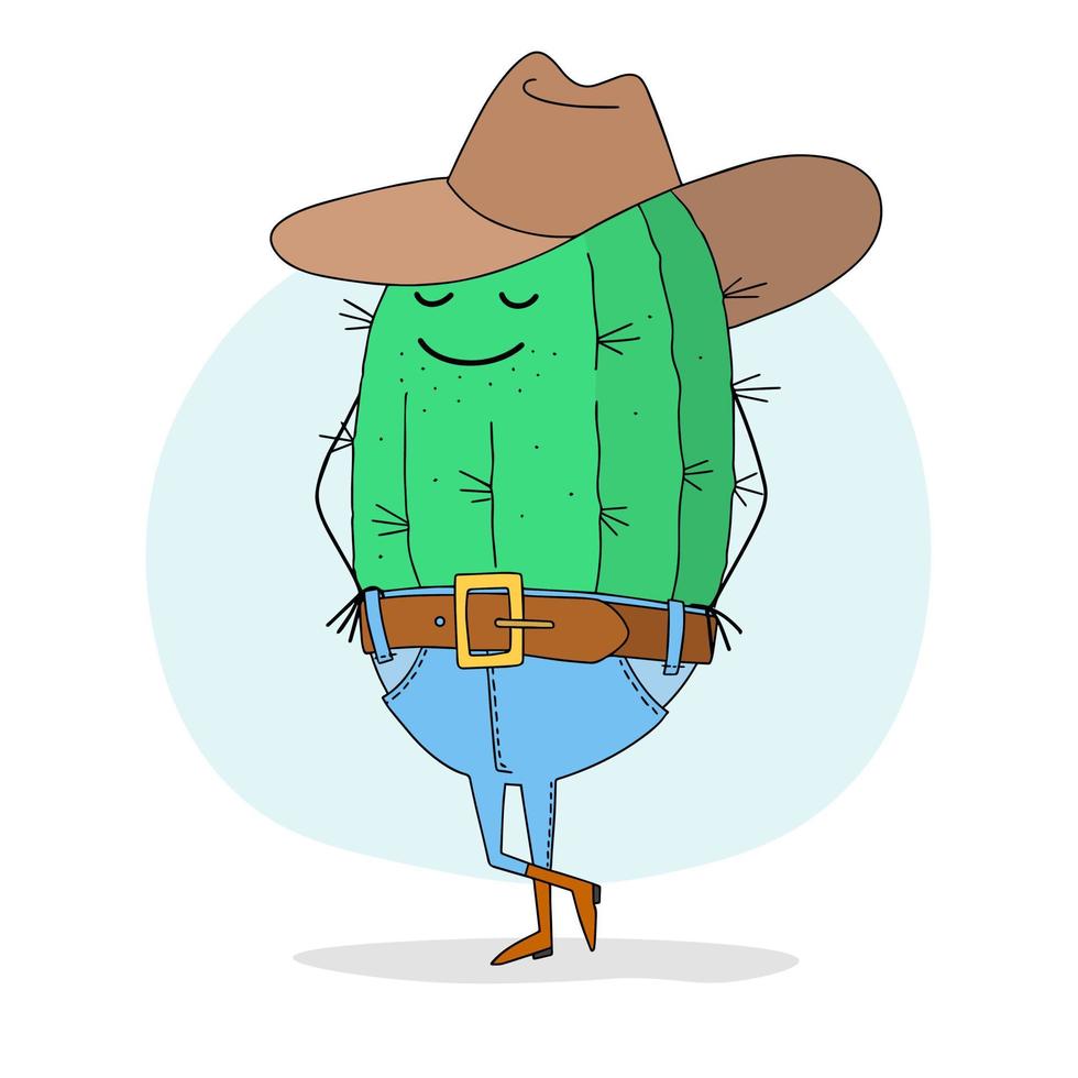 personaje divertido cactus-vaquero. para imprimir en camisetas, postales y otros elementos de diseño vector