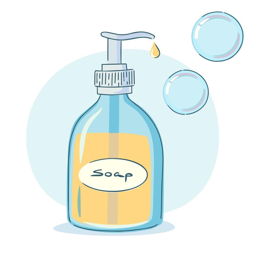 Bottle of liquid soap and bubbles vector