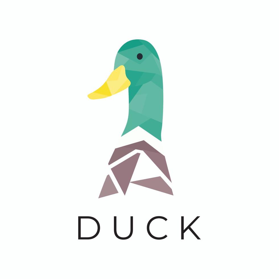 A geometric Duck Head illustration vector logo. the color is imagine the duck a family of Anas platyrhynchos, the common duck in USA.