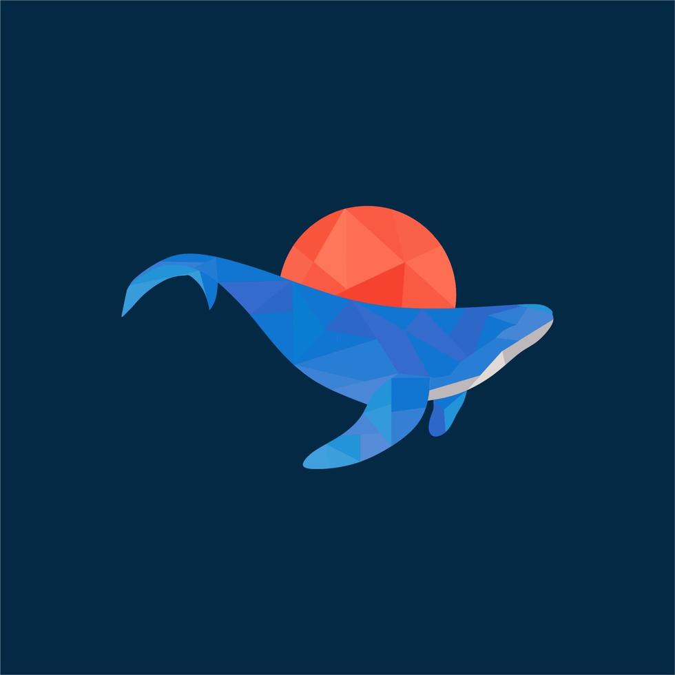 Blue whale geometric logo with sun vector