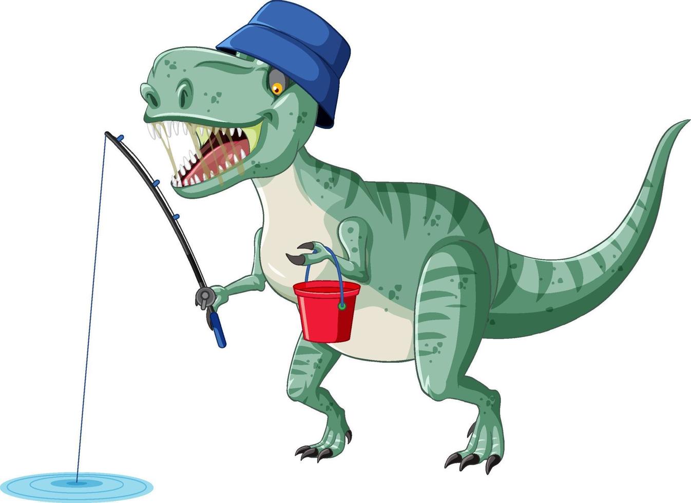 Tyrannosaurus rex dinosaur fishing in cartoon style vector