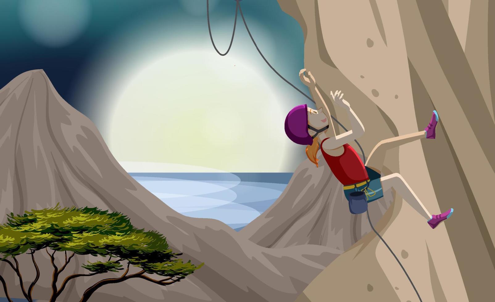 Scene with people climbing rocky moutain vector
