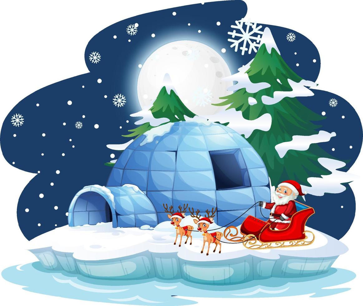 Snowy night with Santa Claus on sledge vector