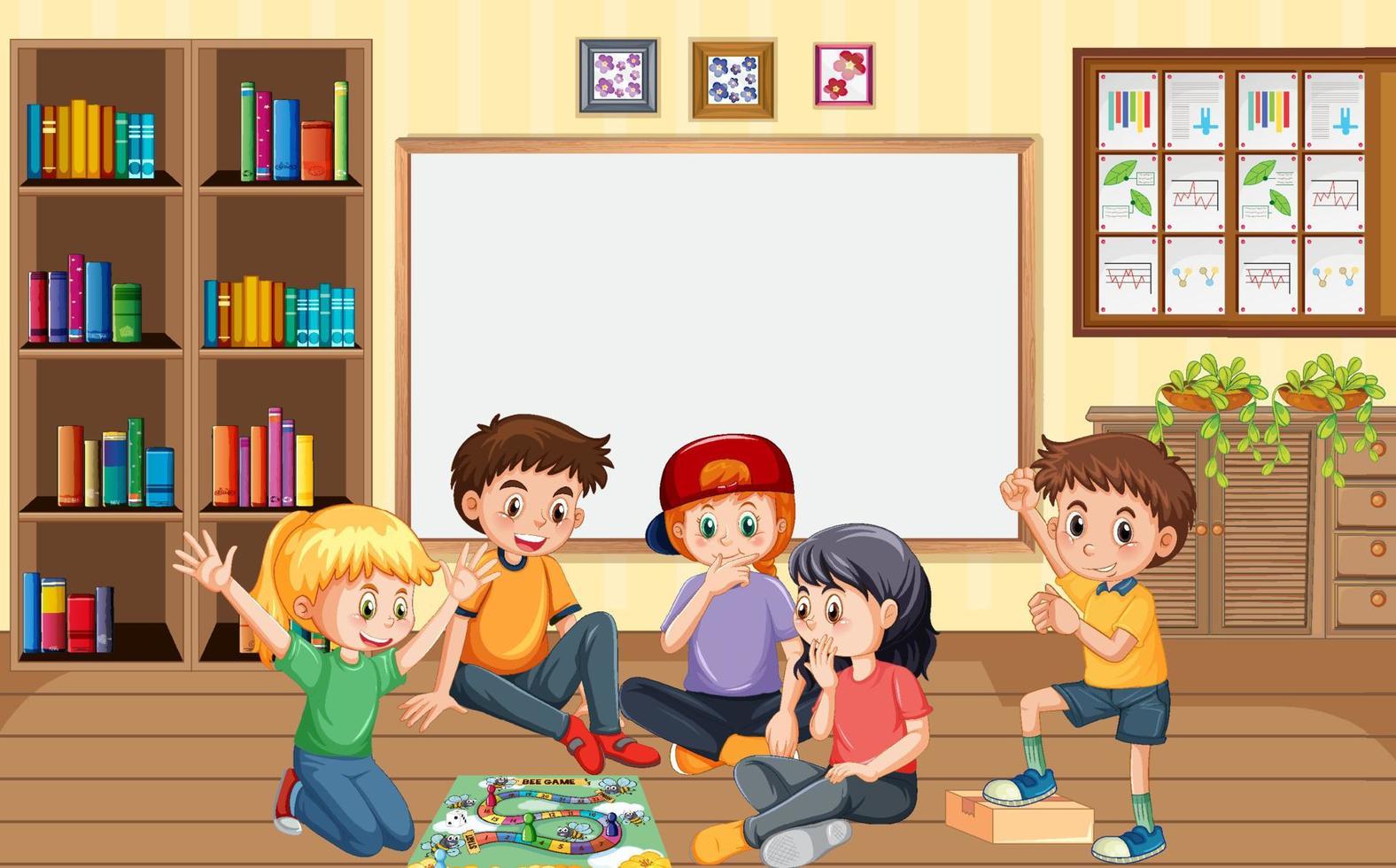Children playing boardgame in the room vector