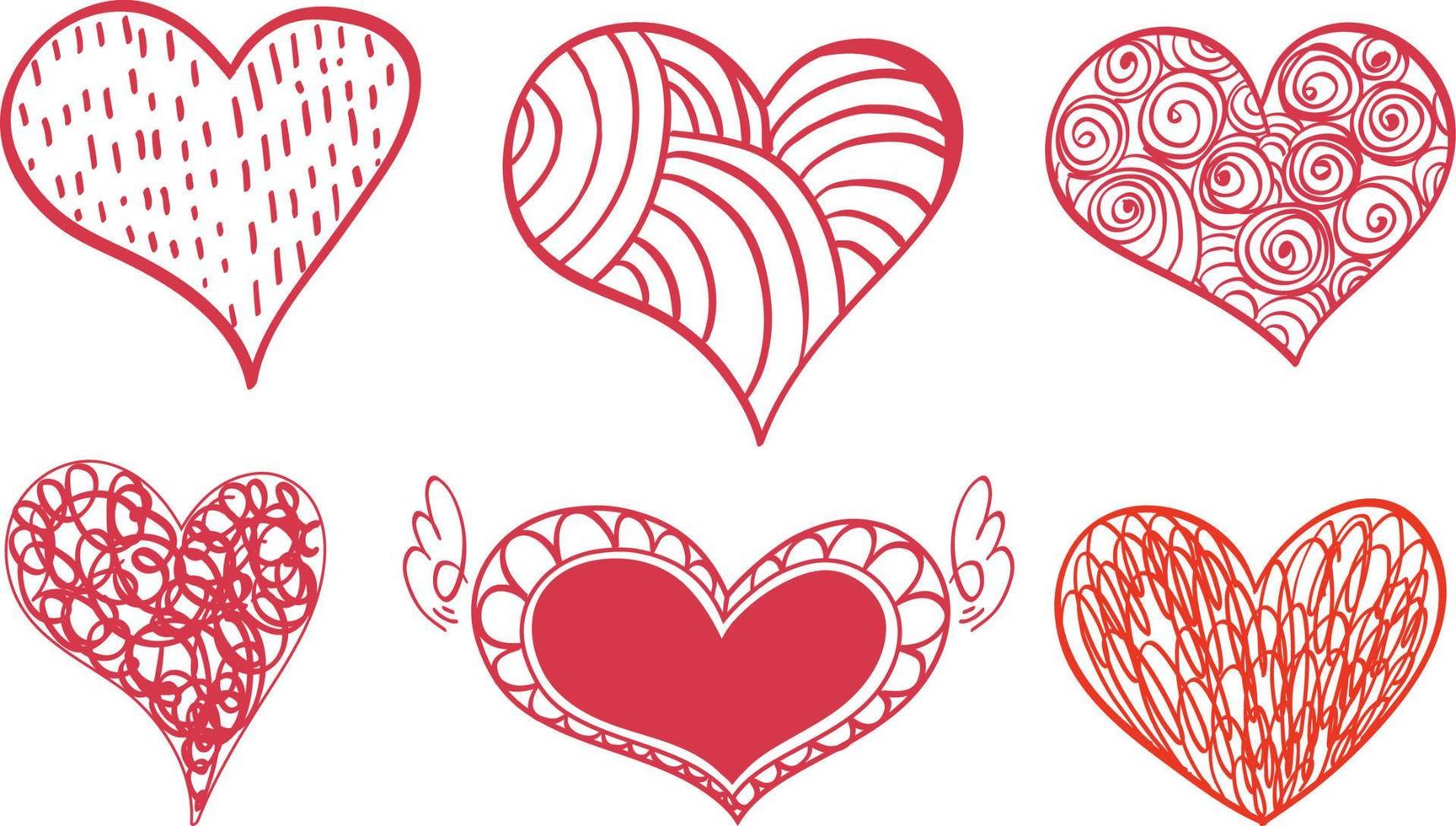 Set of different doodle hearts vector