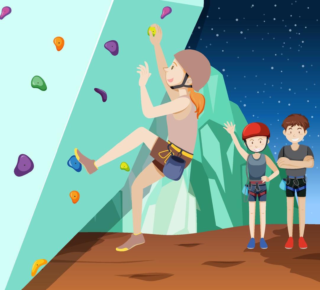 People doing rock climbing on the wall vector