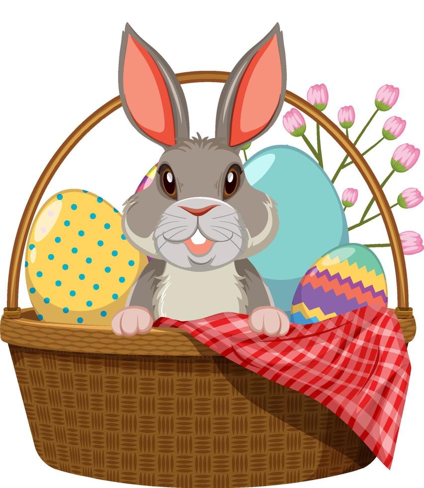 Happy Easter design with bunny in basket vector