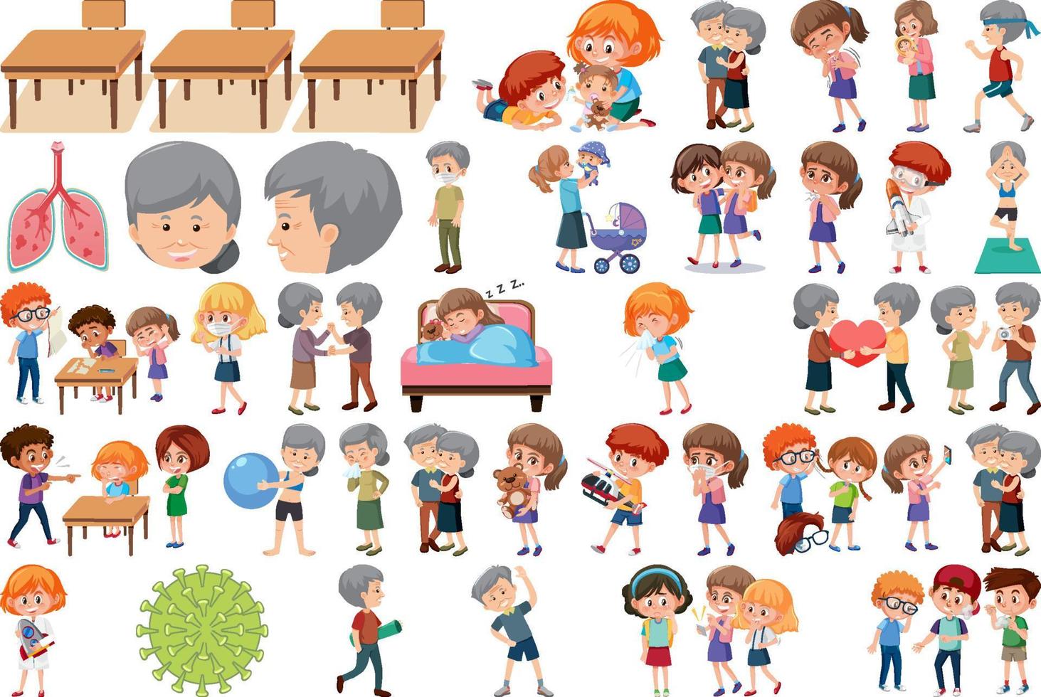 Set of different activities people in cartoon style vector