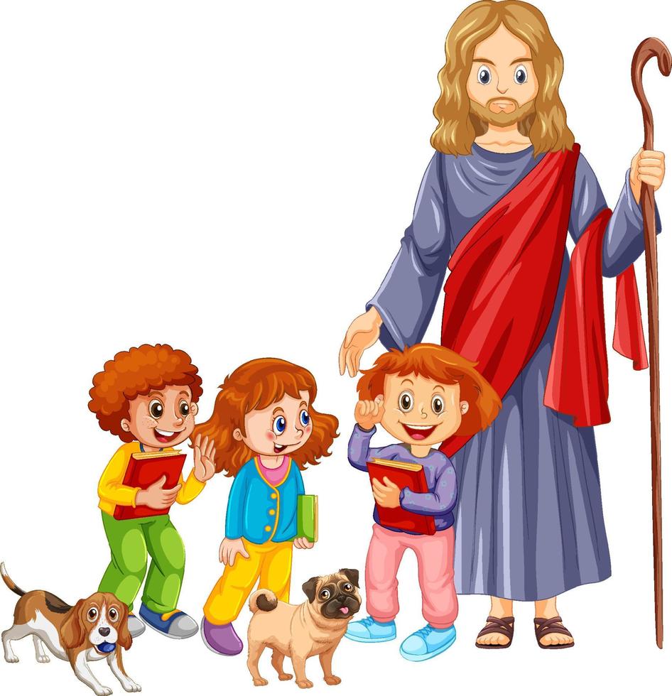 Jesus and children on white background vector