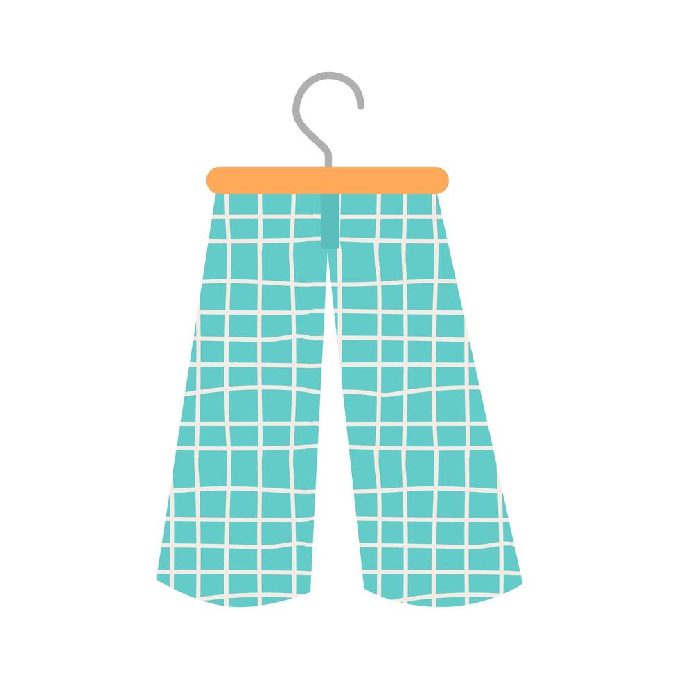 Trendy blue culottes with cage pattern. Fashionable cotton elegant pants. Women trousers vector flat illustration, isolated on a white