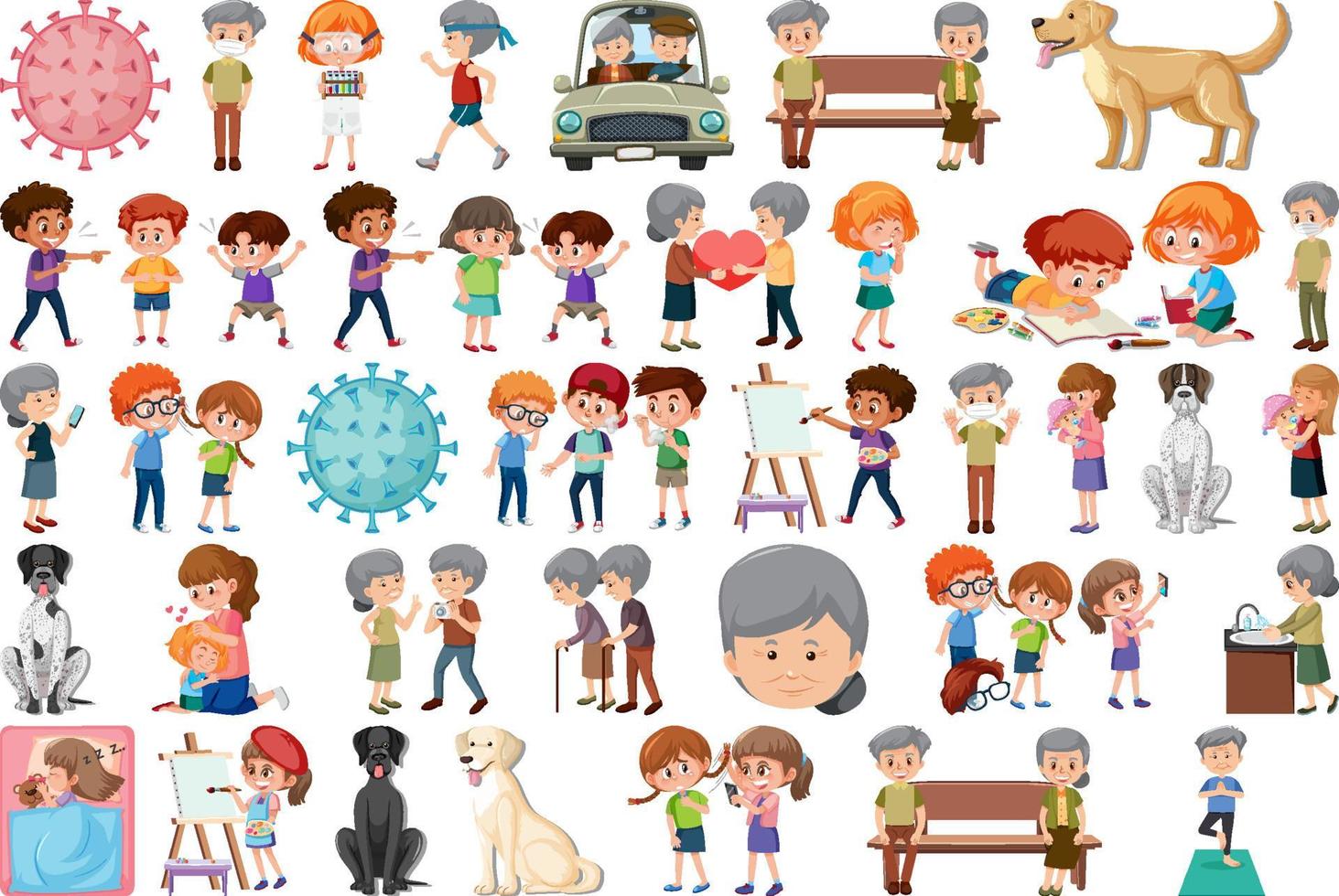 Set of different activities people in cartoon style vector