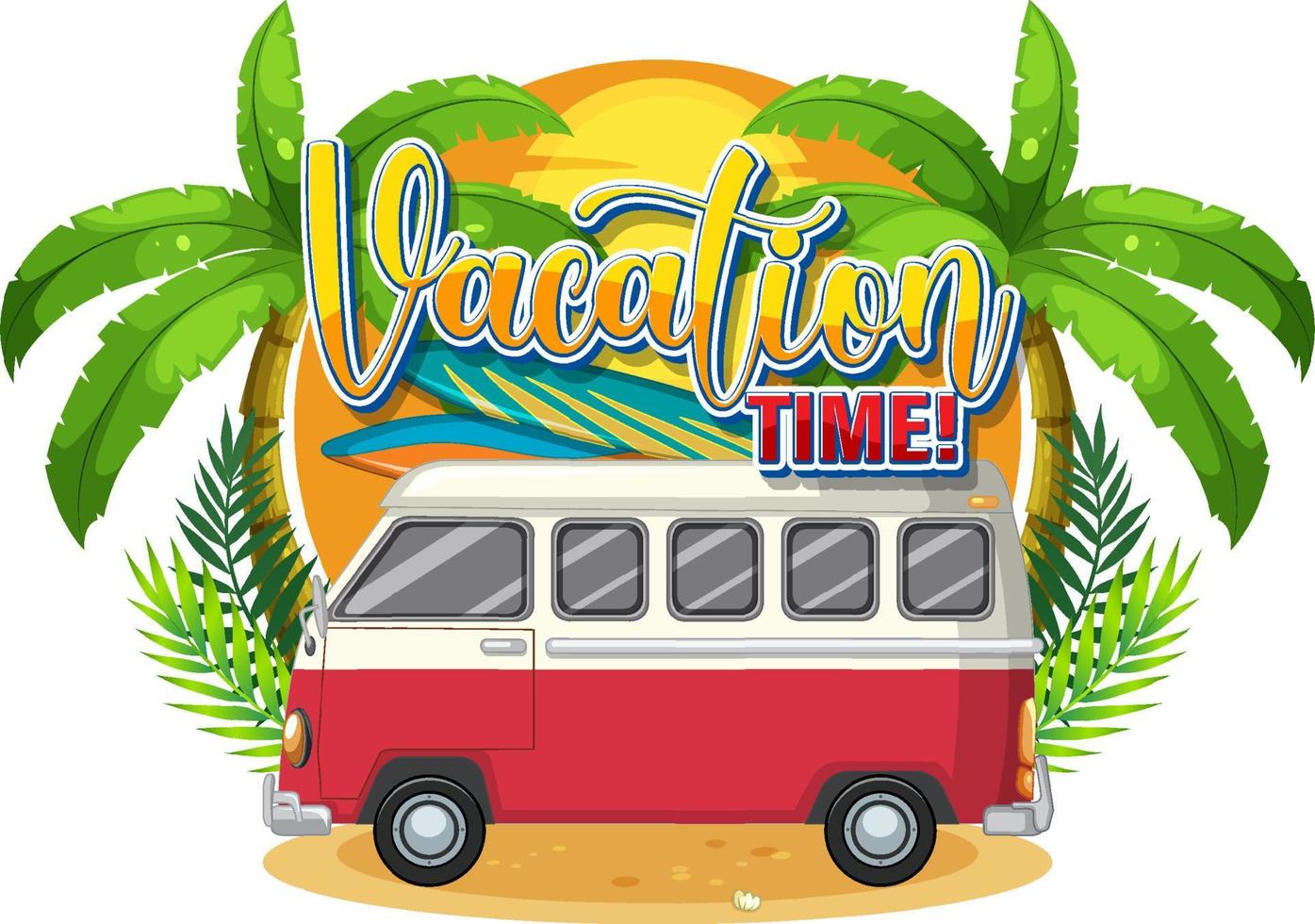 concepto de logotipo de vacaciones de viajes de verano con autocaravana vector
